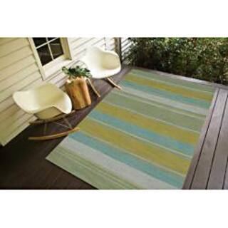 Naxos Handmade Stripe Aqua/ Green Area Rug (8' X 10') - 8' x 10'