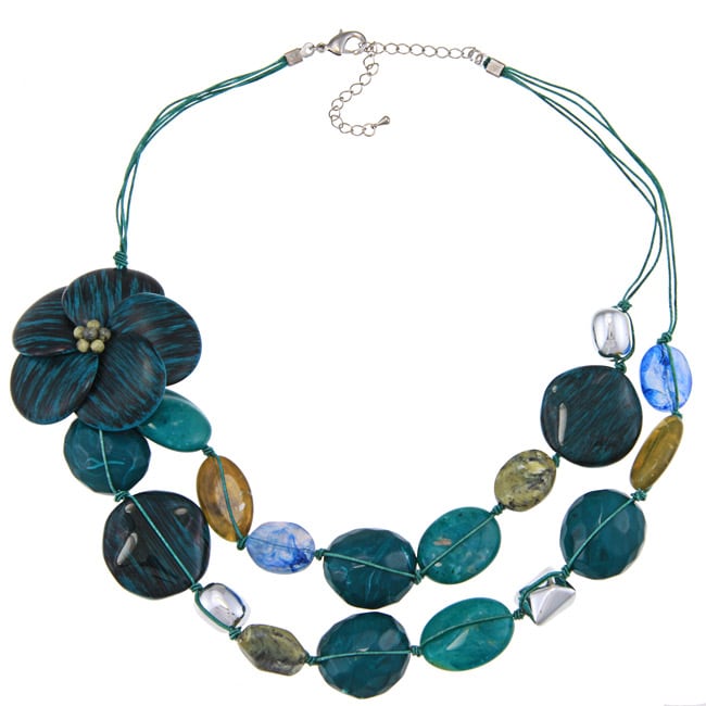 Alexa Starr Faux Stone Two row Flower Bib Necklace