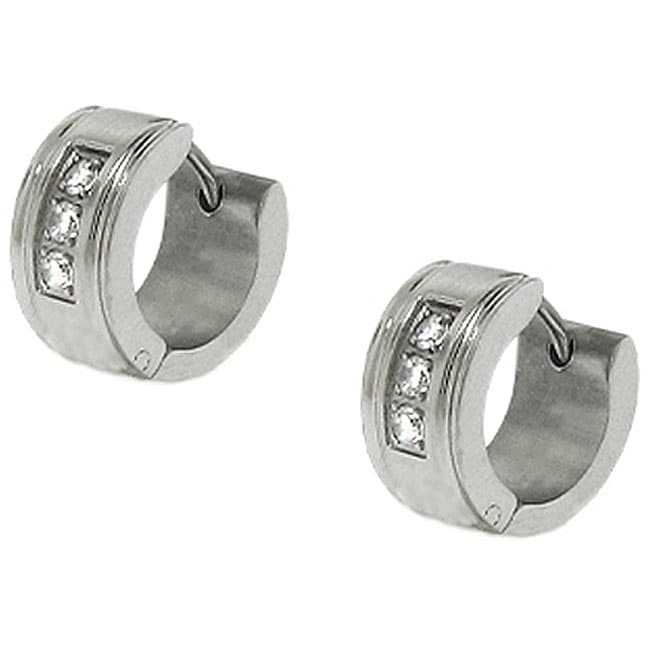 Stainless Steel Cubic Zirconia Hoop Earrings