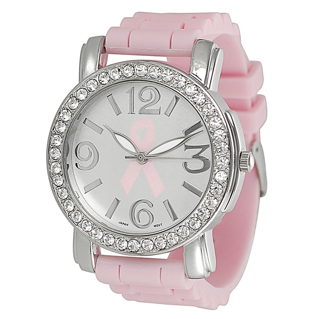 Geneva Platinum Womens Rhinestone Breast Cancer Awareness Watch 