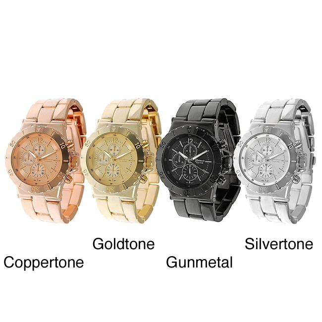 Geneva Platinum Womens Decorative Chronograph and Bezel Link Watch