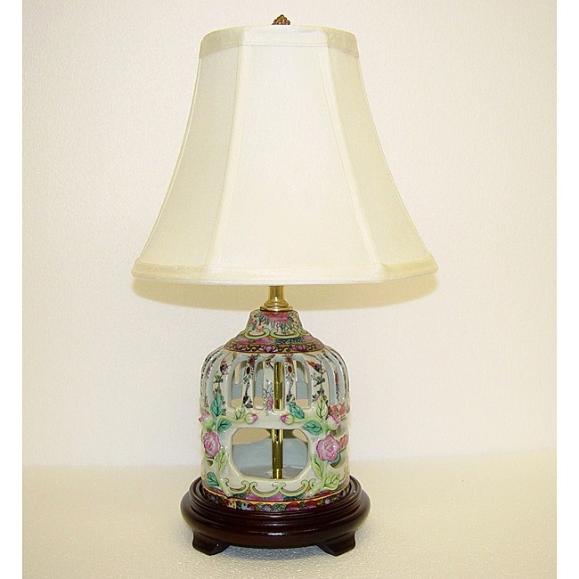 Rose Medallion Small Birdcage Porcelain Table Lamp