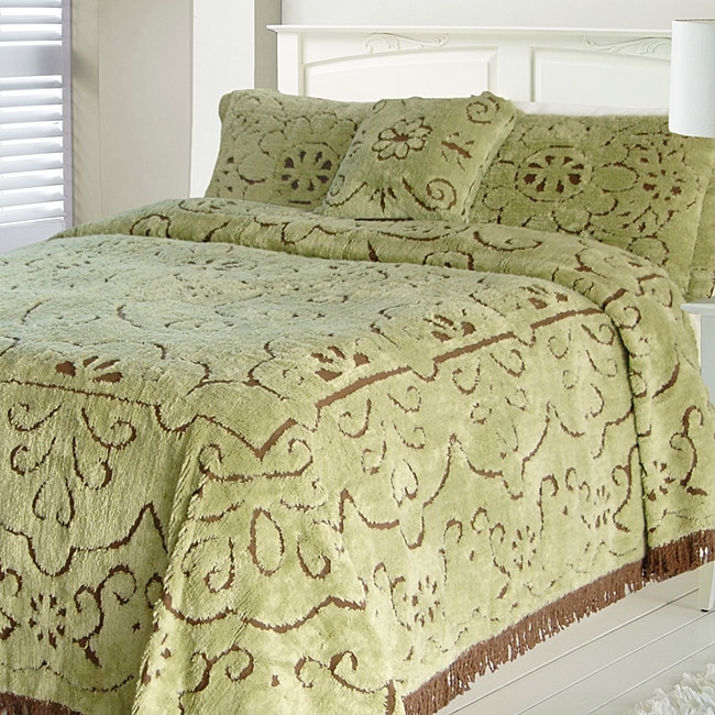 Jessica Mint/ Chocolate Chenille Kingsize Bedspread Free Shipping