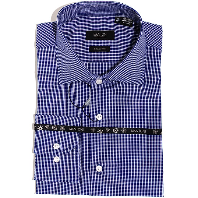 Mantoni Mens Blue Wrinkle free Blue Cotton Shirt  Modern Fit 