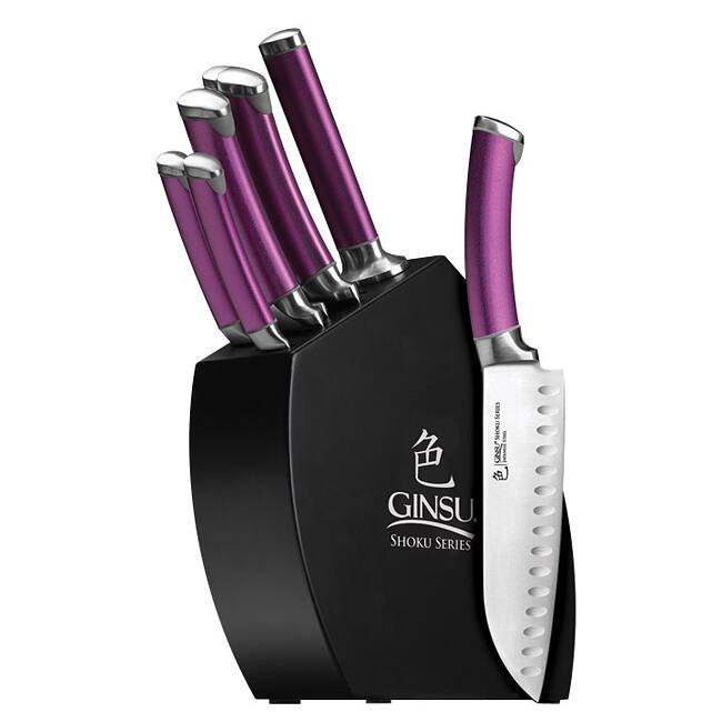 Ginsu Shoku Eggplant 8 Piece Cutlery Set with Black Hardwood Block