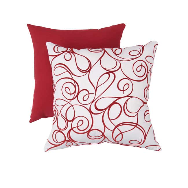 Pillow Perfect Decorative Red/ White Flocked Scroll Square Toss Pillow