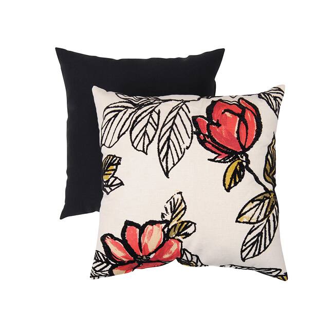 Pillow Perfect Decorative Natural/ Red Flocked Floral Square Toss Pillow