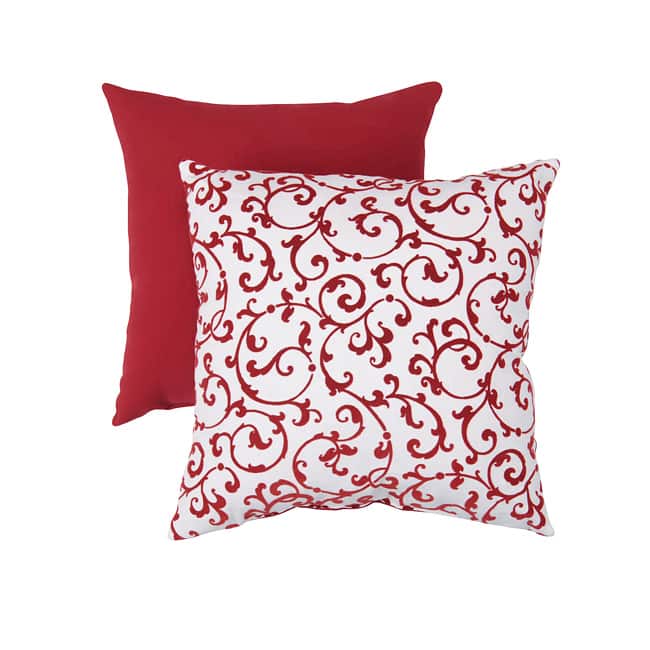 Pillow Perfect Decorative Red/ White Flocked Damask Square Toss Pillow