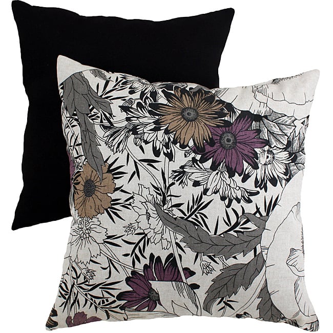 Pillow Perfect Black/ Grey Floral Sketches Throw Pillow