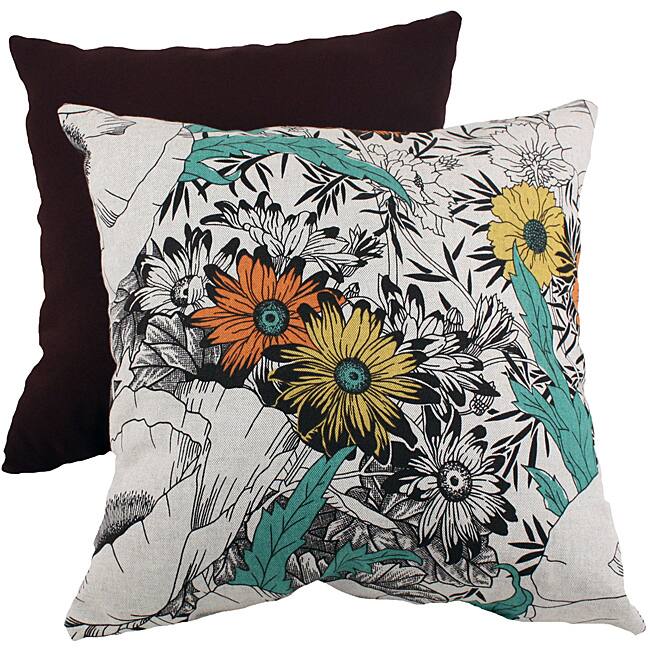 Pillow Perfect Orange/Green Floral Sketches Throw Pillow