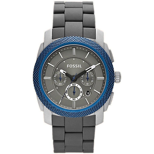 Fossil Mens Machine Silicone Strap Aluminum Chronograph Watch 