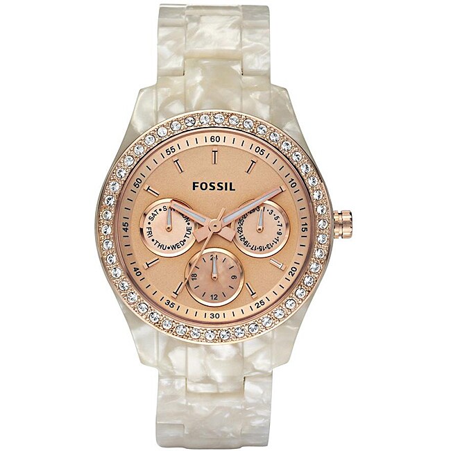 Fossil Women's 'Stella' Glitz Pearlized Resin Multifunction Watch ...