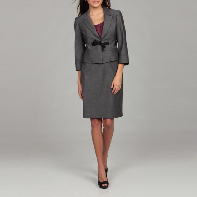 Nine West Womens Dark Grey Belted Skirt Suit