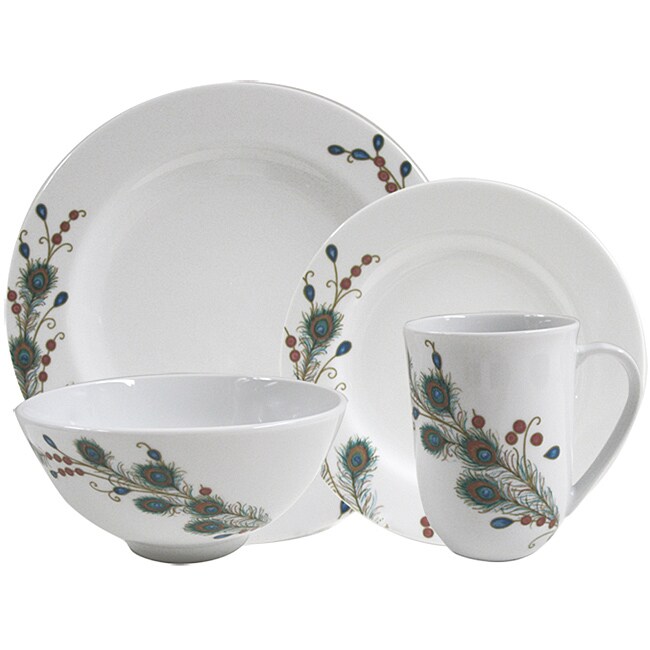 Mikasa Gourmet Basics Peacock Feathers 16pc Dinnerware Set Free