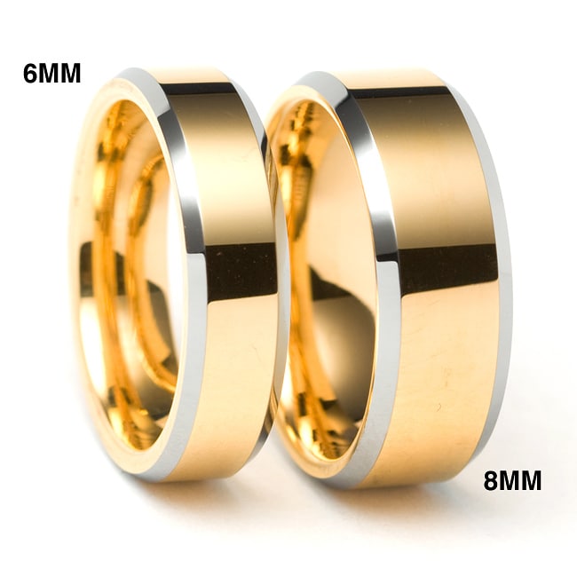 Mens Tungsten Goldplated and Carbide Bevel Edge Band 