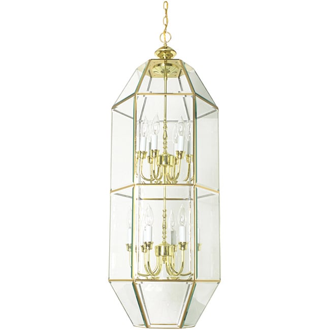 Polished Brass Twelve Light Two Tier Pendant
