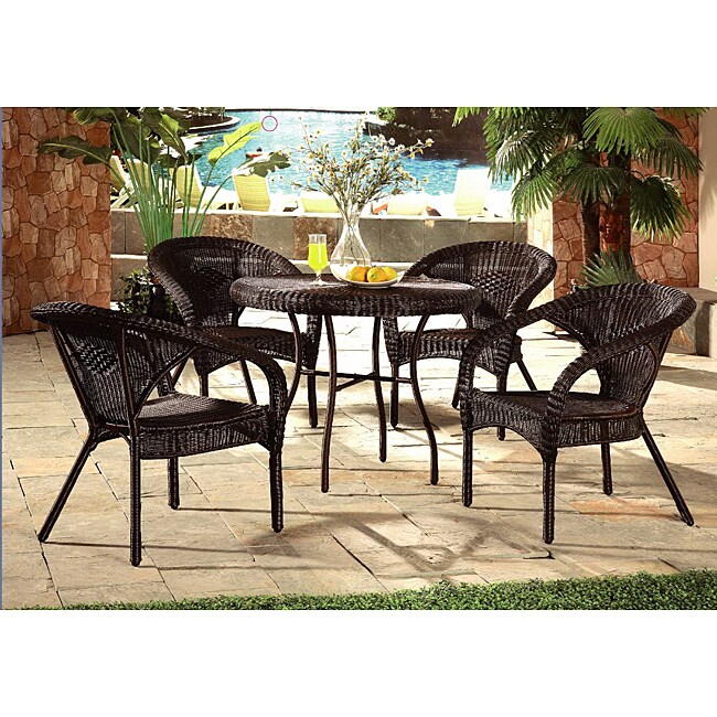 Espresso Wicker 5-piece Patio Furniture Dining Set