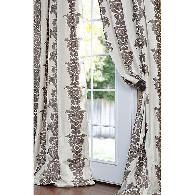 Exclusive Fabrics Ralston Cream And Brown Patterned Faux Silk 108-inch Curtain (1 Panel) - 50x108