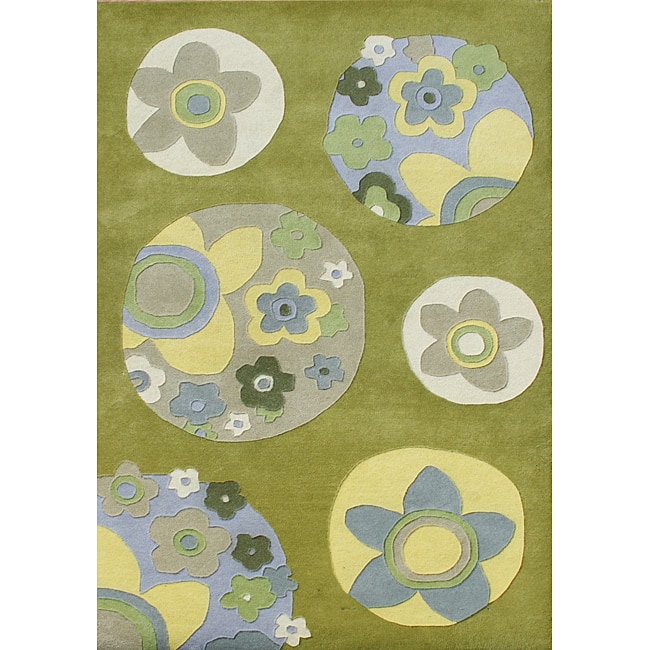Alliyah Handmade Green New Zealand Blend Wool Rug - 4' x 6'