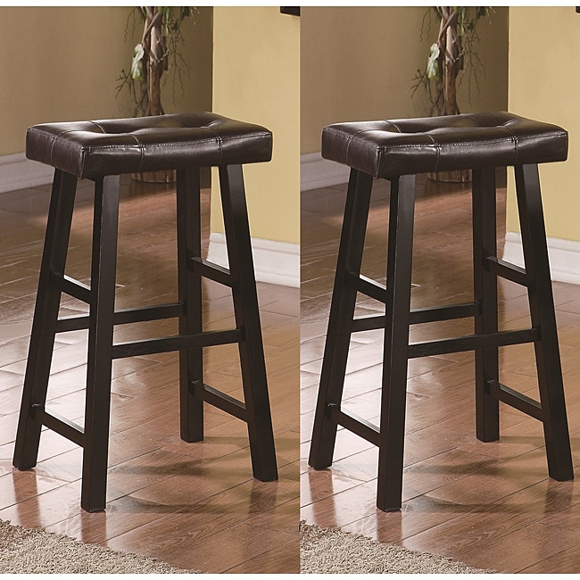 Saddle Black Brown 29 inch Bicast Leather Bar Stools Height (Set of 2