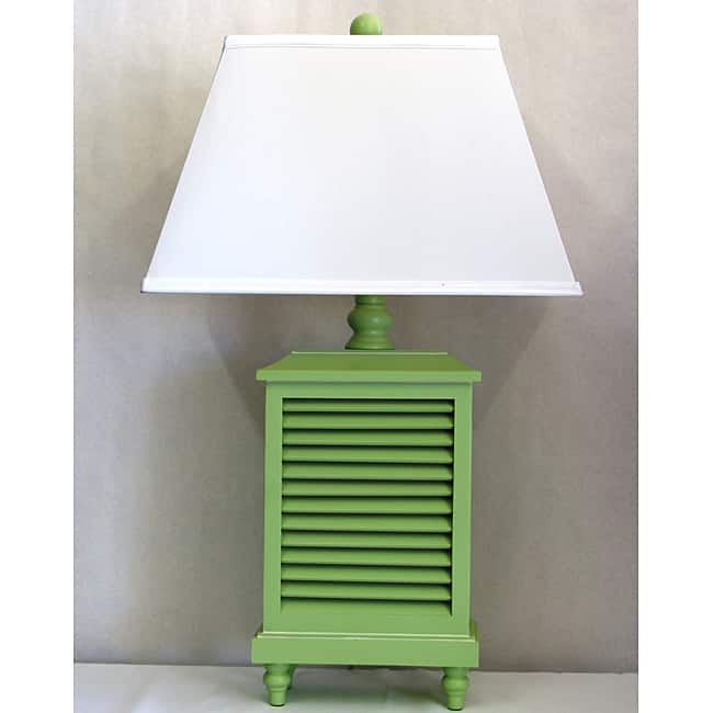 Mint Green Whitewashed Wood Shutter Lamp with White Rectangular Shade