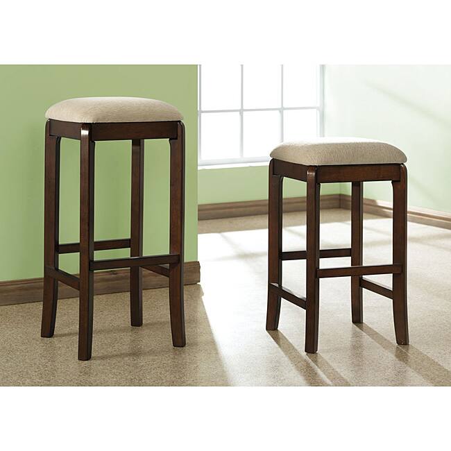 Walnut 24-inch Beige Chenille Barstool