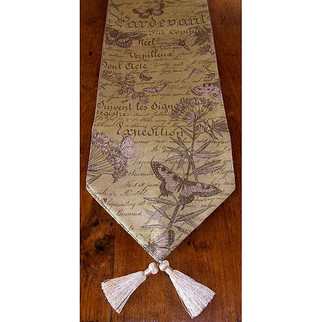 RLF Home Butterfly Script Botanical Tasseled Table Runner   