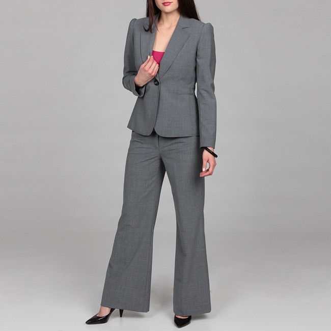 Tahari Womens Grey Shawl Collar Pant Suit
