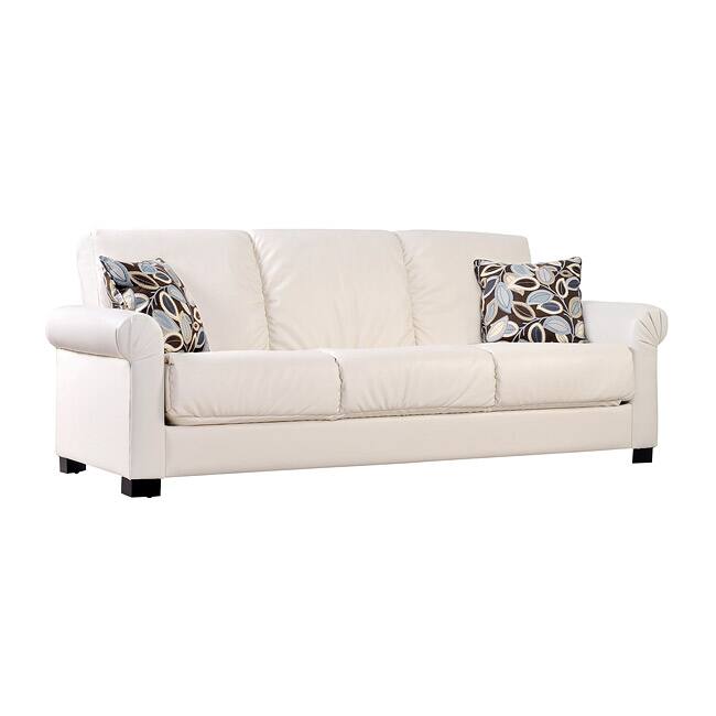 Portfolio Rio Convert-a-Couch Almond Renu Leather Rolled Arm Futon Sofa Sleeper