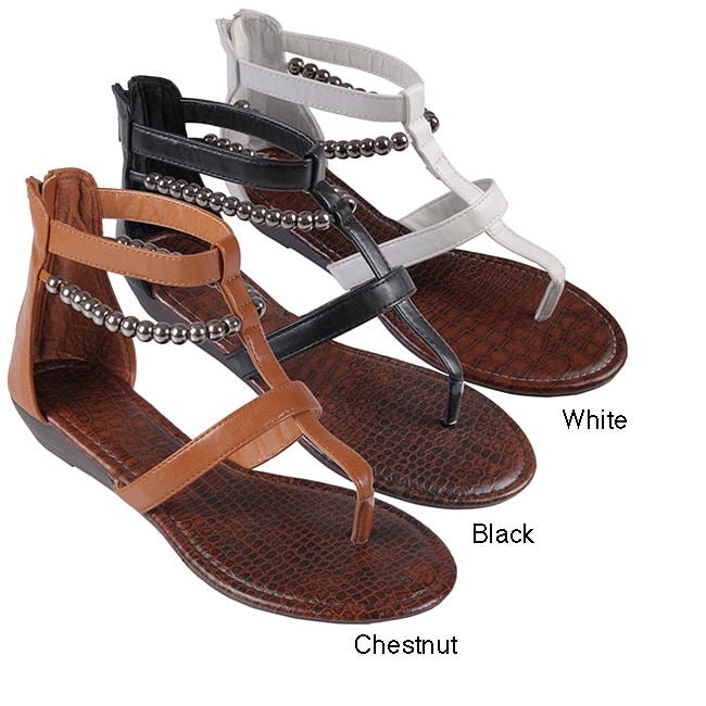 Journee Collection Womens Latte Bead Accent Gladiator Sandals 