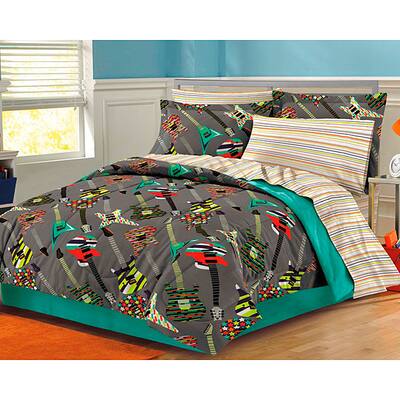 Rock Guitar 8-piece Full-size Microfiber Bed in a Bag with Sheet Set