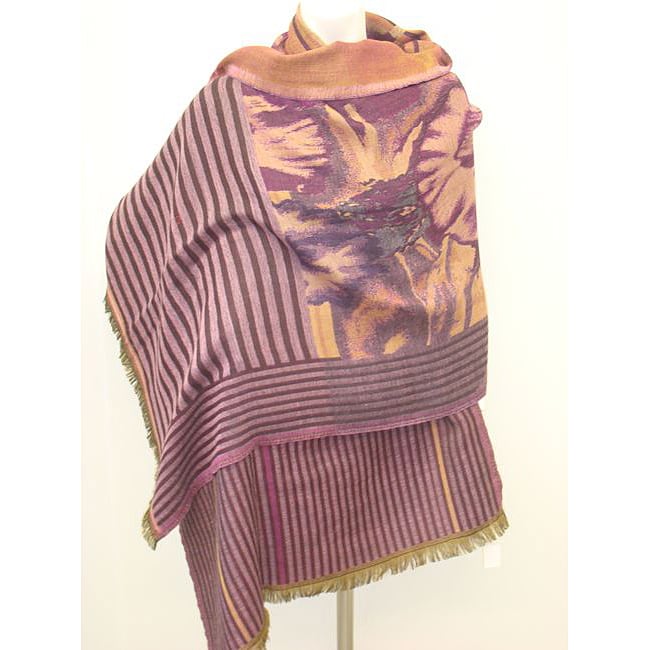 Selection Privee Paris Laura Wine Burgundy Striped Wool Shawl