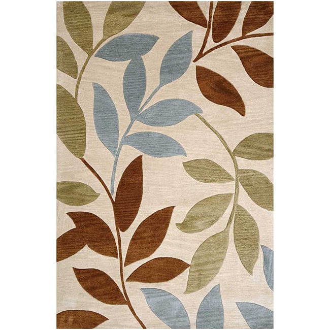 Hand Tufted Ivory Leaf Area Rug (76 x 96)