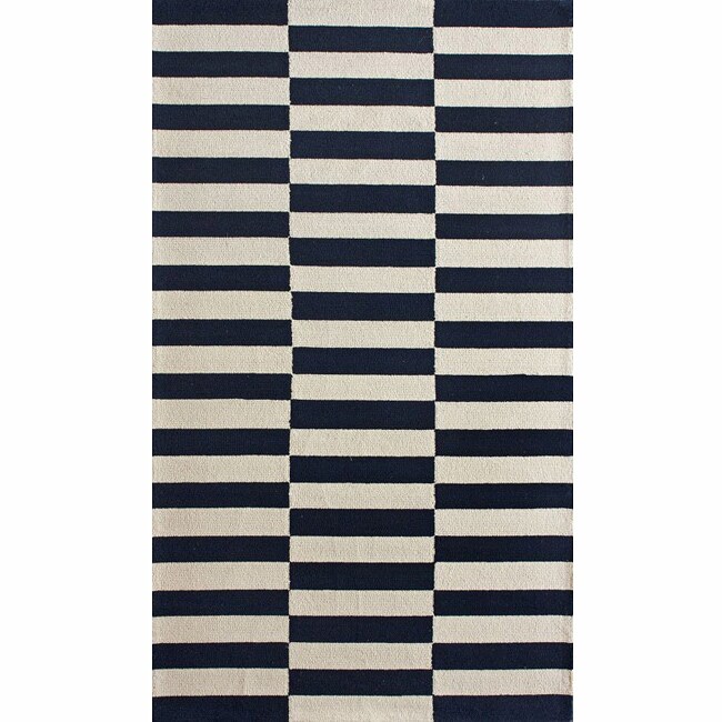 Nuloom Handmade Stripes Navy Wool Rug (76 X 96) (IvoryPattern GeometricTip We recommend the use of a non skid pad to keep the rug in place on smooth surfaces.All rug sizes are approximate. Due to the difference of monitor colors, some rug colors may var
