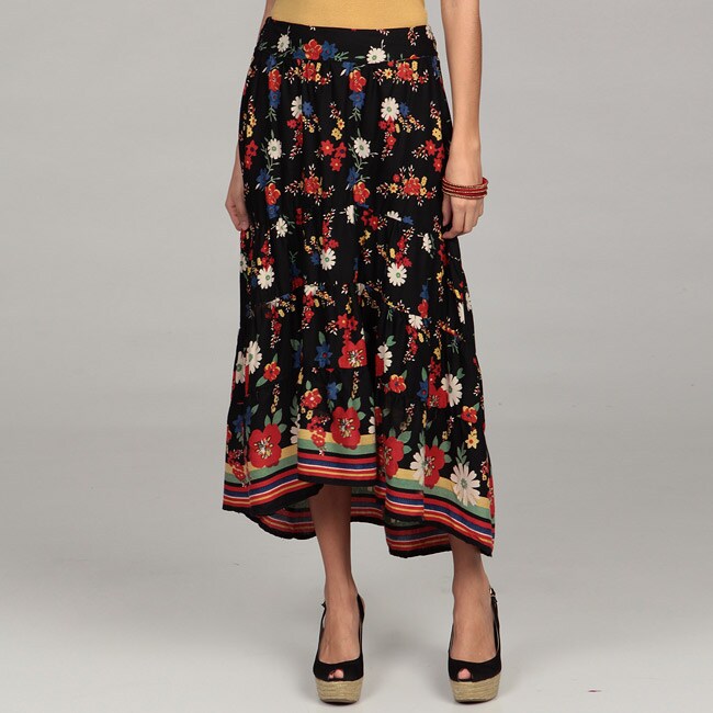 Lola P Womens Printed Chiffon Tier Long Skirt Was $39 