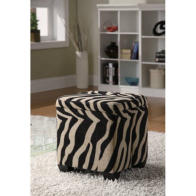 Khaki Zebra Fabric Storage Ottoman Stool