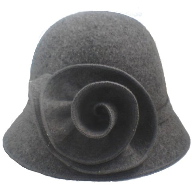 Sawn Hat Womens Flower Embellished Felt Grey Cloche Hat