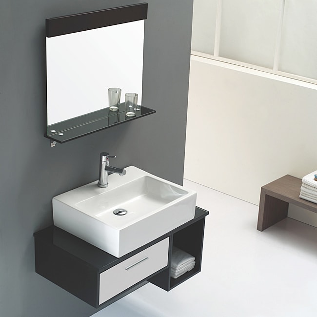 Shop Solid Oak Black and White 31inch Ceramic Bathroom Vanity Black