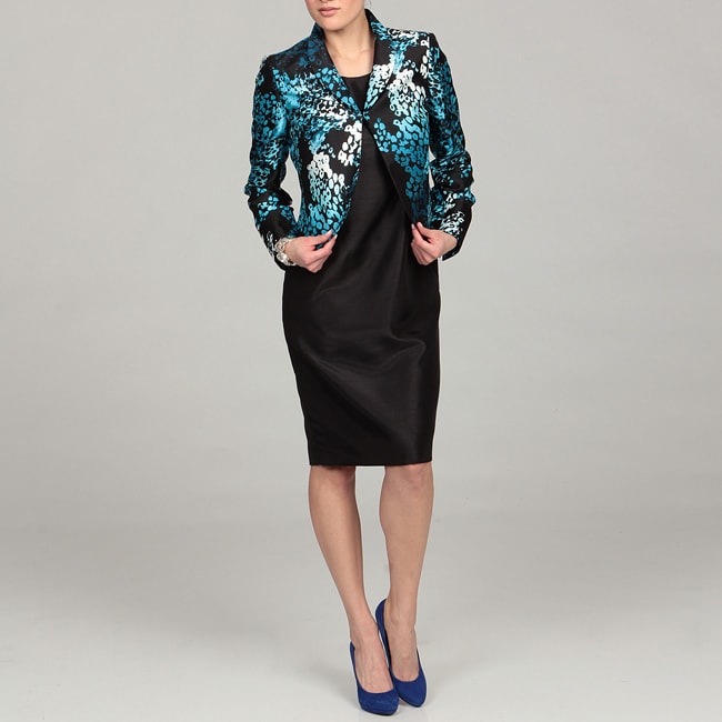 Le Suit Womens Black/ Blue Three button Dress Set