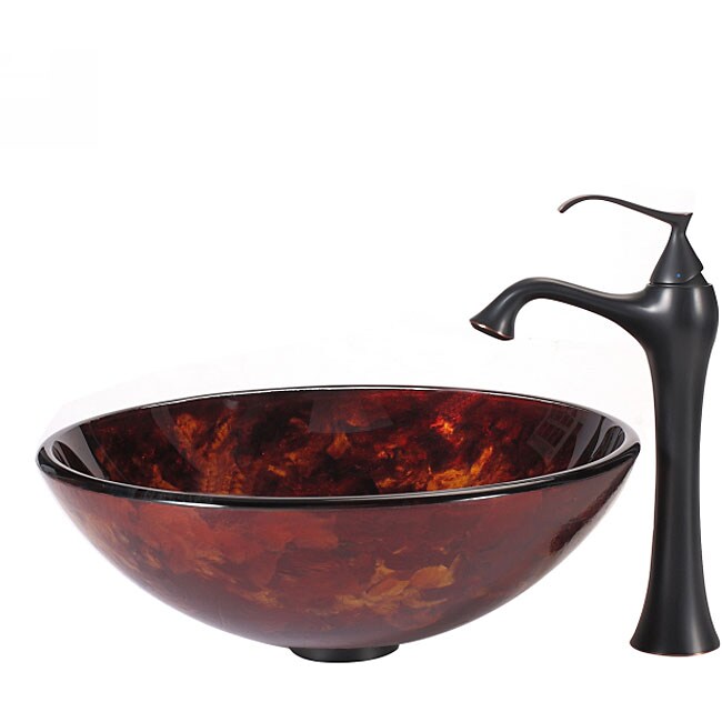 Kraus Fire Opal Glass Vessel Sink and Ventus Faucet Oil Rubbed Bronze ...