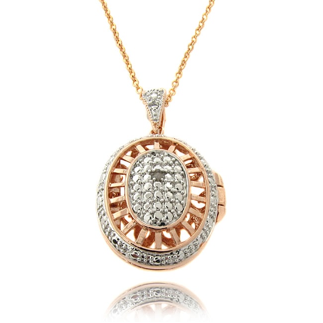   Rose Gold Overlay Diamond Accent Oval Filigree Locket  