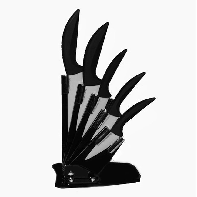 Ceramic 5piece Knife Set with Holder Free Shipping Today Overstock