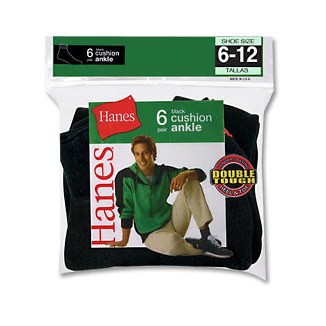 Hanes Men's Ankle Black Socks (Pack of 6) Free Shipping On Orders