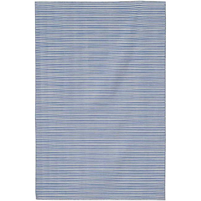 Flat Weave Blue Wool Area Rug (9 X 12)