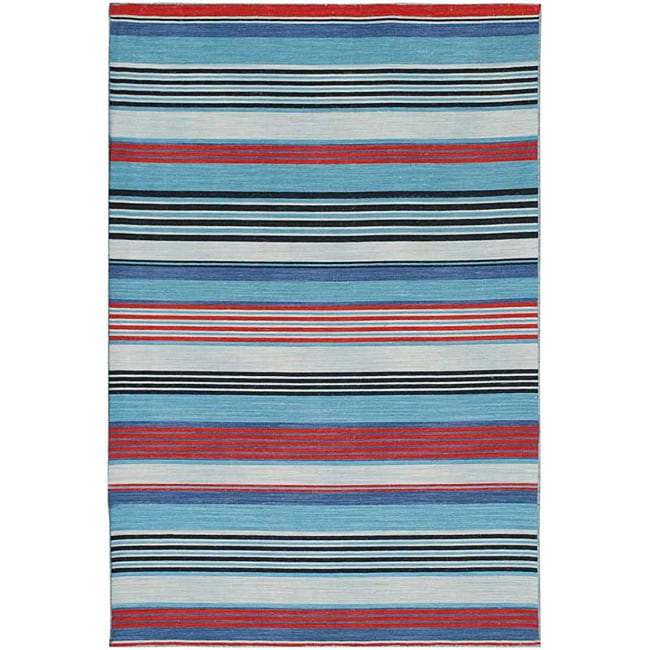 Flat Weave Red/ Blue Wool Rug (10 x 14)