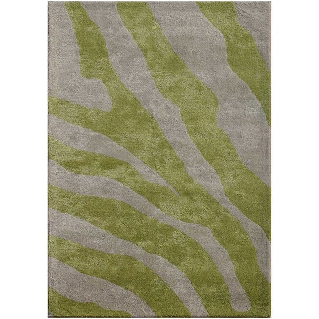 Handtufted Wool and Art Silk Green Zebra Print Rug (3'6 x 5'6) Free