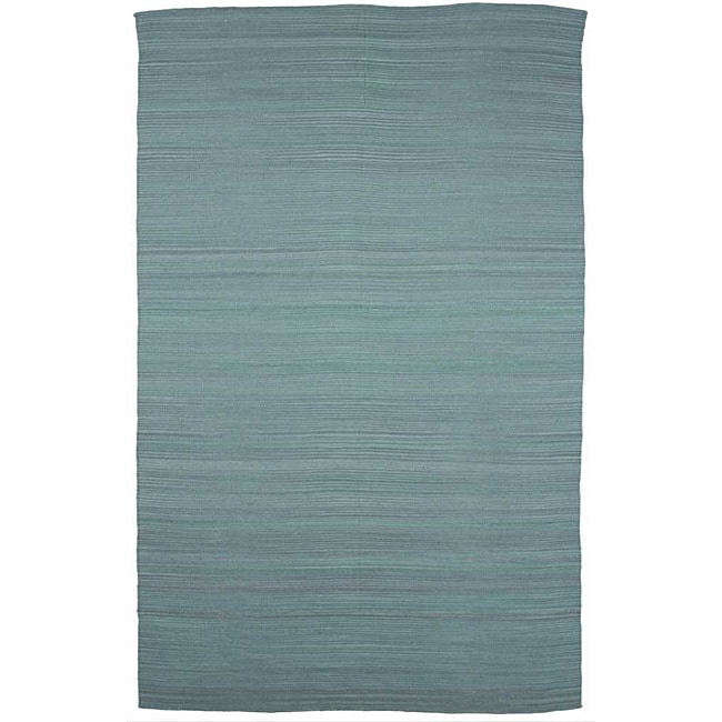 Flat Weave Solid Blue Wool Rug (8 X 10)