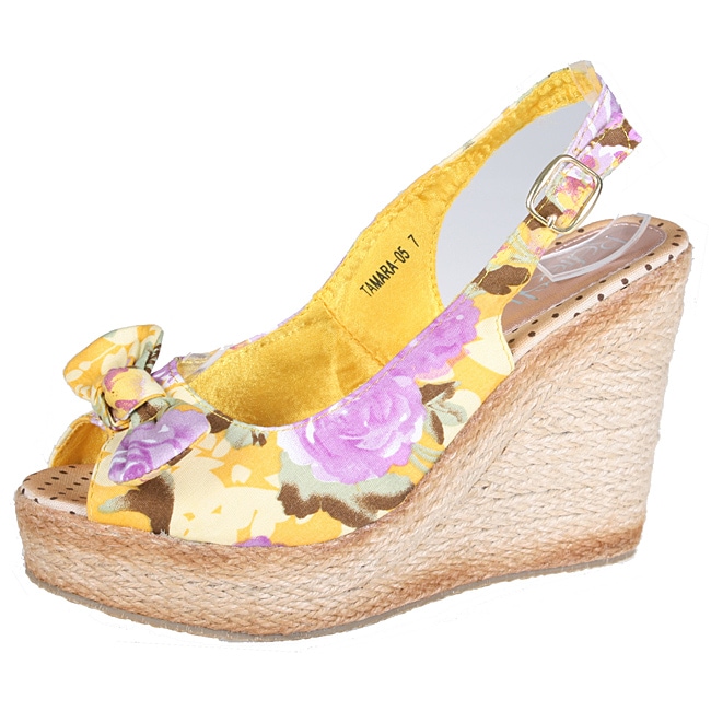 Refresh by Beston Womens Tamara 05 Floral Wedge Slingbacks 