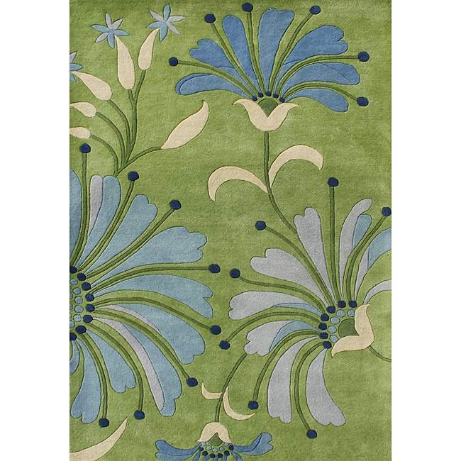 Handmade New Zealand Wool Blend Light Green Floral Area Rug (8 x 10)