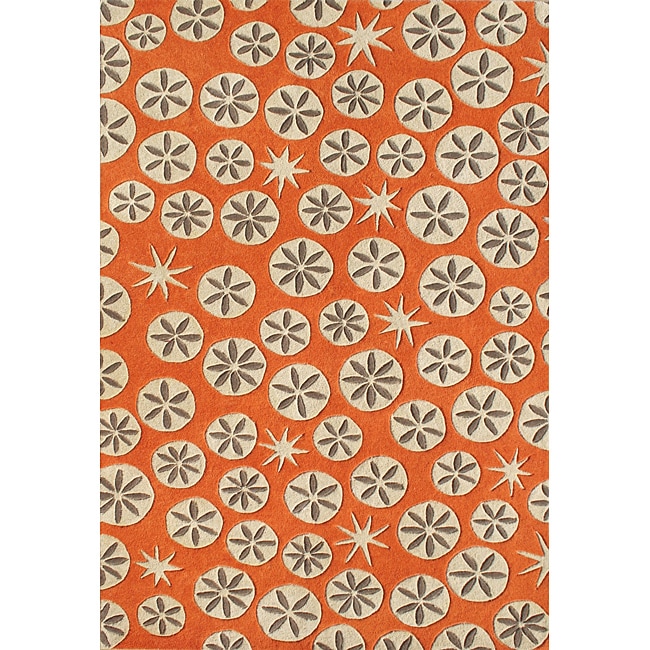   New Zealand Wool Blend Coral Rose Area Rug (5 x 8)  